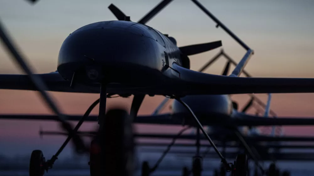 FILE - Long-range drones An-196 Liutyi of the Defence Intelligence of Ukraine stand in line before takeoff in undisclosed location, Ukraine, Feb. 28, 2025. (AP Photo/Evgeniy Maloletka, File)