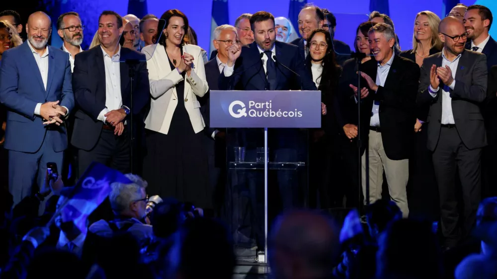 Parti Quebecois (PQ) leader Paul St-Pierre Plamondon speaks after the results of the provincial elections, in Montreal, Quebec, Canada, October 5, 2026. REUTERS/Patrick Doyle
