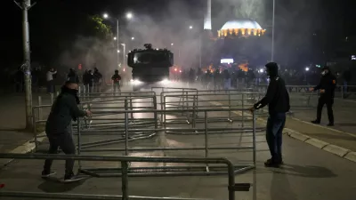 People use fences to block the roads during a protest following a Hague court verdict sentencing former Kosovo Liberation Army (KLA) leaders, including former president Hashim Thaci, to a combined 81 years in prison for war crimes, in Pristina, Kosovo, October 5, 2026. REUTERS/Valdrin Xhemaj