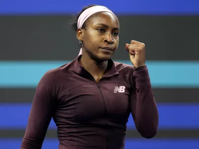 Tennis - China Open - National Tennis Center, Beijing, China - October 5, 2026 Coco Gauff of the U.S. celebrates after winning her round of 32 match against China's Sun Xinran REUTERS/Maxim Shemetov