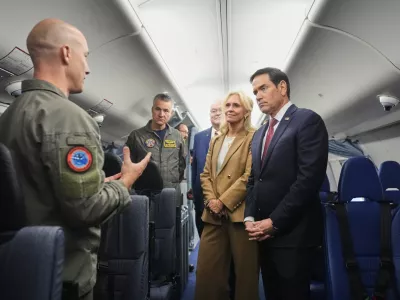 U.S. Secretary of State Marco Rubio, right, and Iceland's Foreign Minister Thorgerour Katr&iacute;n Gunnarsdottir tour a U.S. Navy P-8 Poseidon aircraft,Tuesday, Oct. 6, 2026, at Keflavik Air Base, Iceland. (AP Photo/Mark Schiefelbein, Pool)