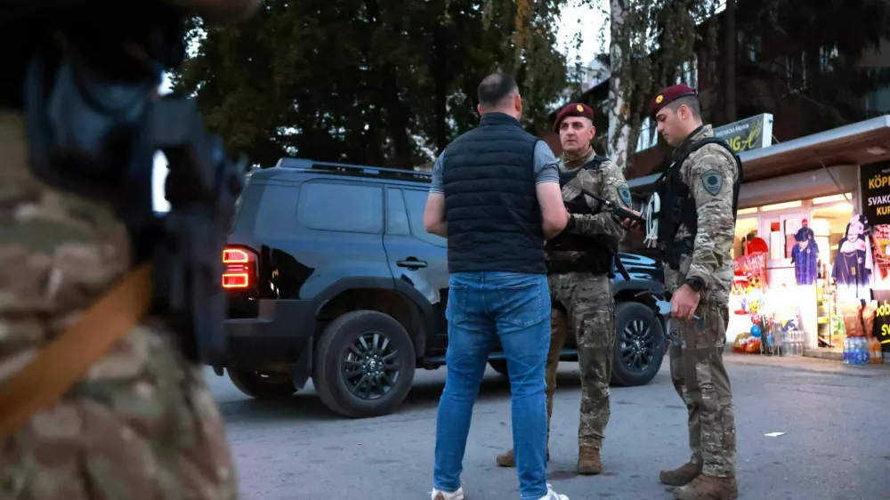 Members of the Special Police Unit of the Zenica-Doboj Canton Ministry of Interior (MUP ZDK) detained a drone operator after locating him using a counter-drone system while he was illegally flying a drone over the stadium ahead of the UEFA Nations League match between Bosnia and Poland in Zenica, Bosnia and Herzegovina, October 5, 2026. REUTERS/Dado Ruvic