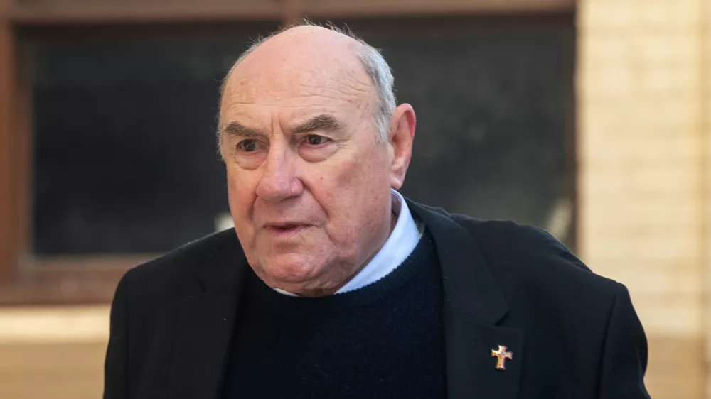 Former Bishop of Broome Christopher Alan Saunders arrives at the West Australian District Court in Perth, Australia, on Aug. 11, 2026.&nbsp;(Aaron Bunch/AAP Image via AP)