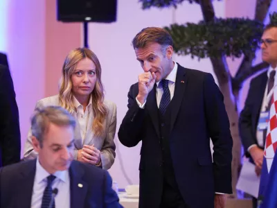 Italian Prime Minister Giorgia Meloni and France President Emmanuel Macron during the MED9 Summit, in Split, Croatia, October 7, 2026. REUTERS/Antonio Bronic
