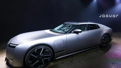 The Jaguar Type 01 all-electric four-door luxury vehicle after it was unveiled at its world premiere event in New York City, US, October 6, 2026. REUTERS/Mike Segar