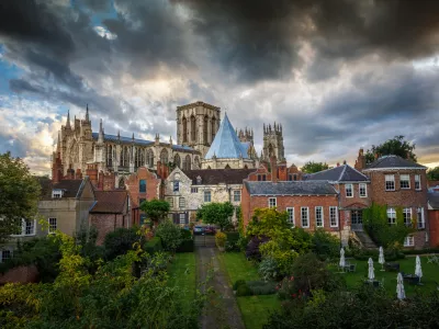 YORK, August 2017 - Ultra wide angle shot of the York Minster and surrounding countryside in Yorkshire, England, UK