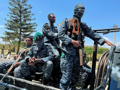Members of the Ethiopian Federal Police (EFP) patrol after Tigray People's Liberation Front (TPLF) army retreated from the regional capital near the Tigray Martyrs monument in Mekelle, Tigray Region, Ethiopia, October 8, 2026. Picture taken with a mobile phone. Obtained by REUTERS