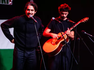 Ljubljana, Festivalna dvorana.Koncert proti zblizevanju slovenske vlade z izraelsko vlado Ne v nasem imenu, v organizaciji Instituta 8. marec, iniciative Glas ljudstva in studentskega kolektiva En Dva svetova.