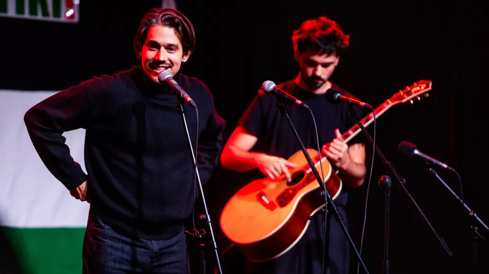 Ljubljana, Festivalna dvorana.Koncert proti zblizevanju slovenske vlade z izraelsko vlado Ne v nasem imenu, v organizaciji Instituta 8. marec, iniciative Glas ljudstva in studentskega kolektiva En Dva svetova.