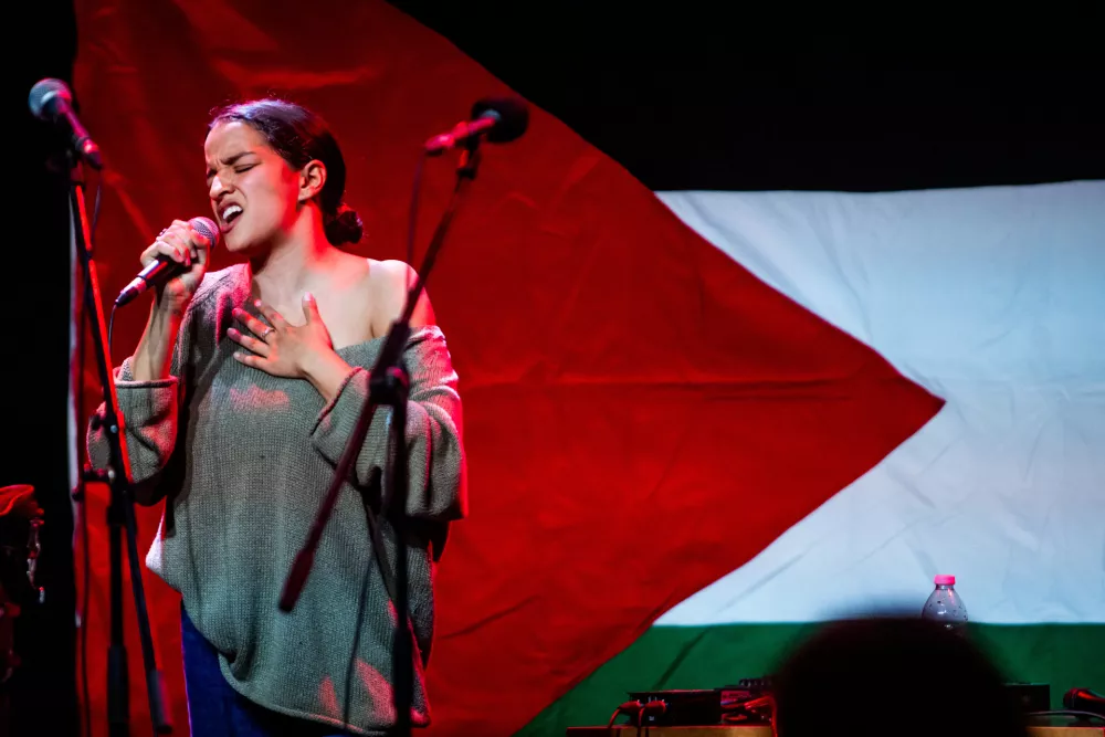 Ljubljana, Festivalna dvorana.Koncert proti zblizevanju slovenske vlade z izraelsko vlado Ne v nasem imenu, v organizaciji Instituta 8. marec, iniciative Glas ljudstva in studentskega kolektiva En Dva svetova.