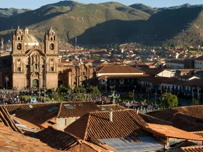 Cuzco Cathedral in the Plaza de Armas. Cuzco. Situated in the Peruvian Andes, Cuzco developed, under the Inca ruler Pachacutec, into a complex urban centre with distinct religious and administrative functions. It was surrounded by clearly delineated areas for agricultural, artisan and industrial production. When the Spaniards conquered it in the 16th century, they preserved the basic structure but built Baroque churches and palaces over the ruins of the Inca city. The City of Cuzco, at 3,400 m above sea level, is located in a fertile alluvial valley fed by several rivers in the heart of the Central Peruvian Andes of South America. Under the rule of Inca Pachacuteq (Tito Cusi Inca Yupanqui), in the 15th century, the city was redesigned and remodelled after a pre-Inca occupation process of over 3,000 years, and became the capital of the Tawantinsuyu Inca Empire, which covered much of the South American Andes between the 15th and 16th centuries AD. The Imperial city of the Incas was developed as a complex urban centre with distinct religious and administrative functions which were perfectly defined, distributed and organized. The religious and government buildings were accompanied by the exclusive abodes for royal families, forming an unprecedented symbolic urban compound, which shows a stone construction technology with exceptional aesthetic and structural properties, such as the Temple of the Sun or Qoricancha, the Aqllahuasi, the Sunturcancha, the Kusicancha and a series of very finely finished buildings that shape the Inca compound as an indivisible unity of Inca urbanism. The noble city was clearly isolated from the clearly delineated areas for agricultural, artisan and industrial production as well as from the surrounding neighbourhoods. The pre-Hispanic patterns and buildings that shaped the Imperial city of the Incas are visible today.,Image: 313087419, License: Rights-managed, Restrictions:, Model Release: no 