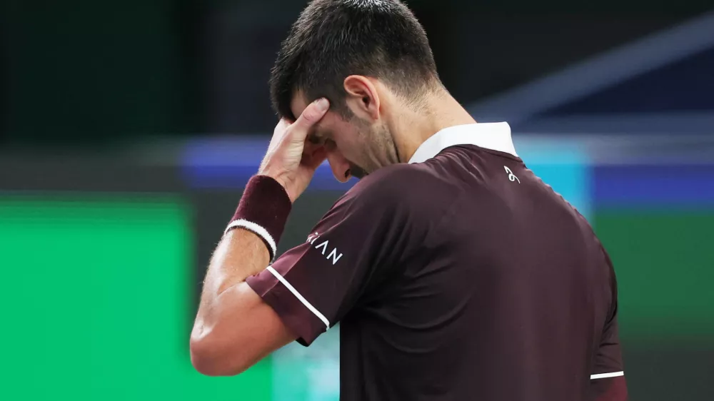 Tennis - ATP Masters 1000 - Shanghai Masters - Qizhong Forest Sports City Arena, Shanghai, China - October 9, 2026 Serbia's Novak Djokovic reacts during his round of 64 match against Poland's Hubert Hurkacz REUTERS/Tyrone Siu