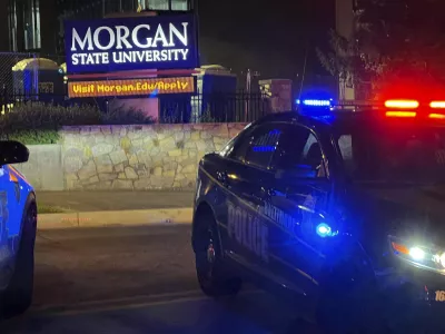 Baltimore police respond to a shooting at Morgan State University, Tuesday, Oct. 3, 2023, in Balitmore. (Jerry Jackson/The Baltimore Sun via AP)