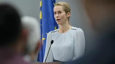 European Union foreign policy chief Kaja Kallas speaks during a joint news conference with Lebanese Foreign Minister Youssef Rajji in Beirut, Lebanon, Thursday, Oct. 8, 2026. (AP Photo/Bilal Hussein)