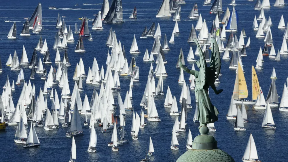 Sailing - The Barcolana, the largest sailing regatta in the world - Trieste, Italy - October 11, 2026 General view as the Victory Lighthouse of Trieste is seen during the Barcolana Sailing Regatta REUTERS/Remo Casilli