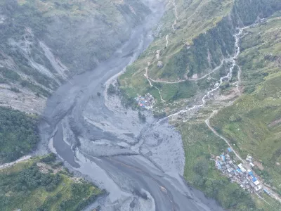 A drone view shows the areas affected by flooding of Budhi Gandaki River following a dry landslide in Chumnubri village, Gorkha district,&nbsp;Nepal, in this handout obtained by Reuters on October 11, 2026.&nbsp;National Trust for Nature Conservation-Manaslu Conservation Area Project (NTNC-MCAP)/Handout via REUTERS  THIS IMAGE HAS BEEN SUPPLIED BY A THIRD PARTY.   TPX IMAGES OF THE DAY