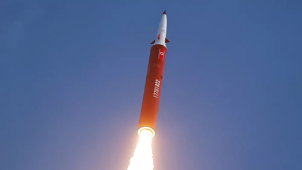 An intermediate-range missile is fired during a drill overseen by North Korean leader Kim Jong Un from the eastern region of the country toward the East Sea in North Korea, October 3, 2026, in this picture released by North Korea's official Korean Central News Agency. KCNA via REUTERS  ATTENTION EDITORS - THIS IMAGE WAS PROVIDED BY A THIRD PARTY. REUTERS IS UNABLE TO INDEPENDENTLY VERIFY THIS IMAGE. NO THIRD PARTY SALES. SOUTH KOREA OUT. NO COMMERCIAL OR EDITORIAL SALES IN SOUTH KOREA.