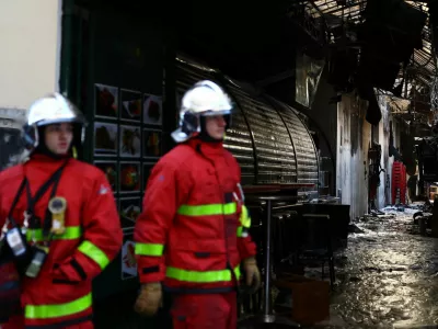 French firefighters conduct safety operations at the Marche des Enfants Rouges market in central Paris after it was destroyed by a fire, in Paris, France, October 12, 2026. REUTERS/Sarah Meyssonnier