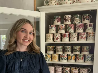 Story from Jam Press (Mug Collection)Pictured: Amy showing her mug collection.'I have spent Ł2,500 on MUGS in search of the perfect cuppa with over 250 options in a dedicated cupboard &ndash; but I always pull out THIS one for builders'A woman obsessed with finding the perfect cuppa has spent over Ł2,500 on mugs &ndash; for which she has a dedicated cupboard that leaves people shocked.Amy Sinfield has gone viral after sharing the extent of her passion, which has seen her purchase 100 new mugs in the past year &ndash; that's more than eight every month.In total, the 26-year-old has 256 mugs worth thousands, including a special Emma Bridgewater collection that retails at upwards of Ł20 a pop and a Sports Direct mug specifically for "workmen".Viewers online were left stunned when earlier this month, Amy revealed where she keeps her many mugs, in a clip that has over 800,000 views."A lot of my wage goes towards growing the collection," Amy, a project officer from Bedford, told creatorzine.com."Buying a new mug feels almost like a therapy session to me &ndash; a cuppa always tastes better in a new mug."I actually had to pause buying mugs for a while at my previous house because I completely ran out of cupboard space &ndash; I was at about 100 by that point."[Now], my dedicated mug cabinet is perfect because it's deep enough to stack them all the way back."I also use two kitchen cupboards above my coffee machine for seasonal pieces and daily favourites like my Le Creuset, Eleanor Bowmer, and Cornishware items."I live with my husband, Jack, and he definitely lives by the saying, 'Happy wife, happy life!'"Some people think I'm exaggerating, so when they see the collection in person, it's always a shock."It's hard to envision 250 mugs, so to see the collection in person, they realise it's huge."It takes them a few minutes to pick a mug, for sure."I [might] offer a Le Creuset, as those are crowd-pleasers."[But] whenever we have workmen over, I pull out a giant Sports Direct mug I keep hidden at the back of the cupboard specifically for them!"As for how she chooses her daily mug from the sprawling collection?Amy said: "The mug I pick every day always depends on my mood and, nine times out of 10, my outfit."I love coordinating what I wear with my mug &ndash; little details like that really help me romanticise daily life."I also have plenty of seasonal pieces, so during autumn, I'll strictly use my autumnal mugs, followed by Christmas, spring, and so on."Amy's collection started seven years ago, and was partly inspired by her mum, who similarly has a huge collection, spanning just under 300 mugs.She said: "Eight years ago, we visited the Emma Bridgewater shop at Bicester Village where I bought my first-ever piece, and that was just the start."While I mainly collected that brand at first, I've since discovered others like Le Creuset, Sophie Allport, Gisela Graham, Eleanor Bowmer, and Cornishware, which I absolutely adore."While most 21-year-olds want a big night out for their birthday, I spent my 21st at the Emma Bridgewater factory!"As for the future, Amy doesn't have a mug goal in mind, but she has no plans of slowing down.She added: "I'll definitely keep adding to it &ndash; it's hard to stop when my favourite brands keep releasing gorgeous new designs."A major life goal of mine would be to collaborate with a brand to design my own collection; that would be the absolute dream."ENDSEDITOR'S NOTE: Exclusive Licence: An exclusive licence has been obtained directly from the verified copyright holder. Jam Press holds exclusive distribution rights for the agreed content within the terms of the contributor agreement.,Image: 1138001936, License: Rights-managed, Restrictions: EDITOR'S NOTE: Exclusive Licence: An exclusive licence has been obtained directly from the verified copyright holder. Jam Press holds exclusive distribution rights for the agreed content within the terms of the contributor agreement., Model Release: no 