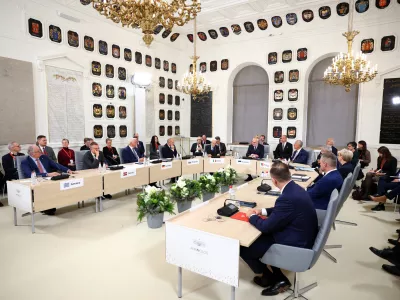 The opening session of the 2025 Arraiolos Group meeting takes place in Tallinn, Estonia, on October 10, 2025. (Photo by STR/NurPhoto)NO USE FRANCE