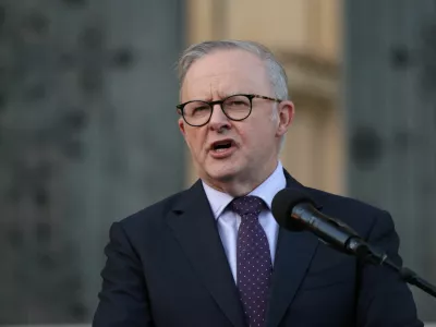 Australian Prime Minister Anthony Albanese speaks during an interfaith memorial service for the victims of the shooting at a Hanukkah event at Bondi Beach, at St Mary's Cathedral in Sydney, Australia, December 17, 2025. REUTERS/Hollie Adams