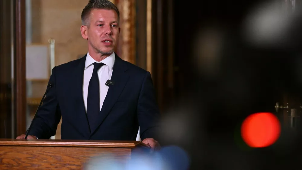 FILE - Hungarian Prime Minister Peter Magyar holds an extraordinary press briefing following a voting on the 17th amendment to the Fundamental Law in the parliament building in Budapest, Hungary, July 13, 2026. (Tamas Purger/MTI via AP, File)
