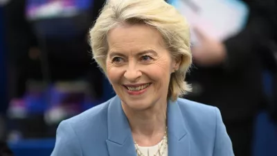 European Commission President Ursula von der Leyen attends a joint debate ahead to the 15-16 October EU summit in Strasbourg, France, Tuesday, Oct. 6, 2026. (AP Photo/Pascal Bastien)