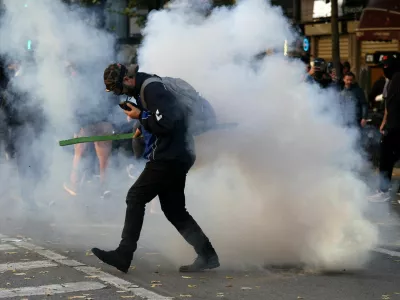 A demonstrator takes part in an anti-government protest held by Albanian students in Tirana, Albania, October 13, 2026. REUTERS/Florion Goga 