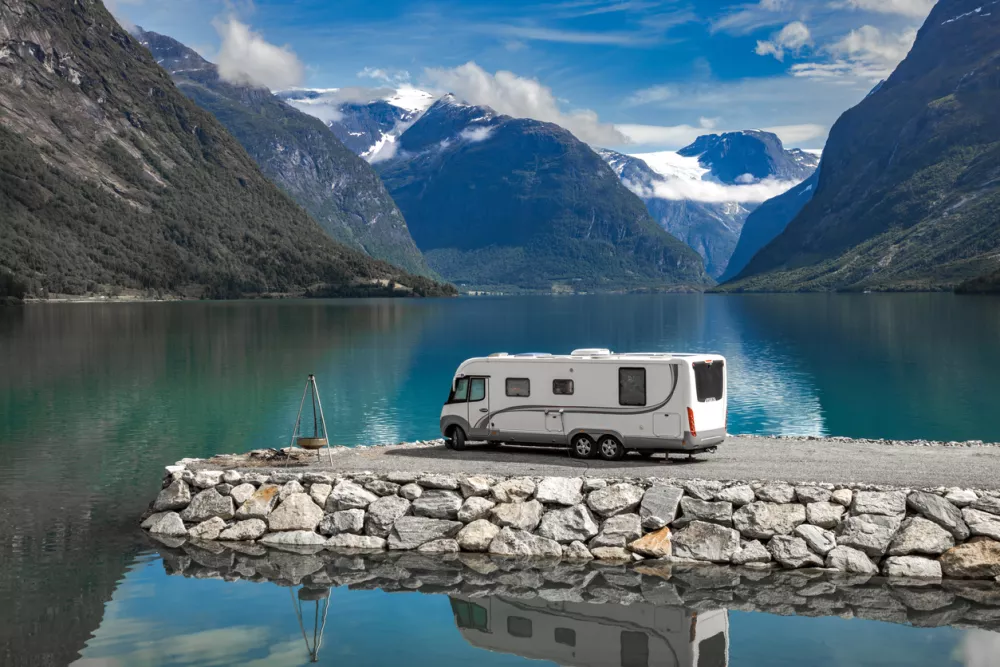 Family vacation travel RV, holiday trip in motorhome, Caravan car Vacation.