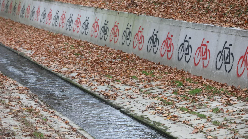 12.11.2020-Simbolična fotografija, struga Grada&scaron;čice in kolesarski grafitiFoto: Tomaž Skale / Foto: Tomaž Skale