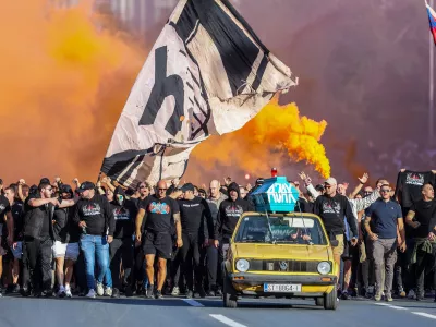 15.10.2026., Split - Navijaci Hajduka Torcida u korteu se uputila prema Poljudu uoci utakmice UEFA Konferencijske lige izmedju Hajduka i Ajaxa. Photo: Ivana Ivanovic/PIXSELL
