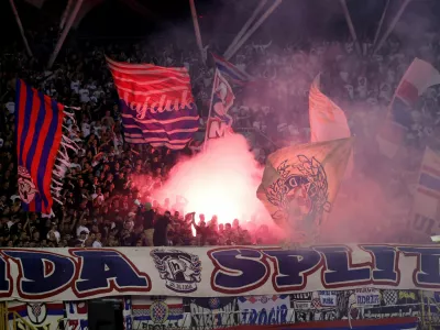 Soccer Football - UEFA Conference League - Hajduk Split v Ajax Amsterdam - Poljud Stadium, Split, Croatia - October 15, 2026 Hajduk Split let off flares in the stands during the match REUTERS/Miroslav Lelas