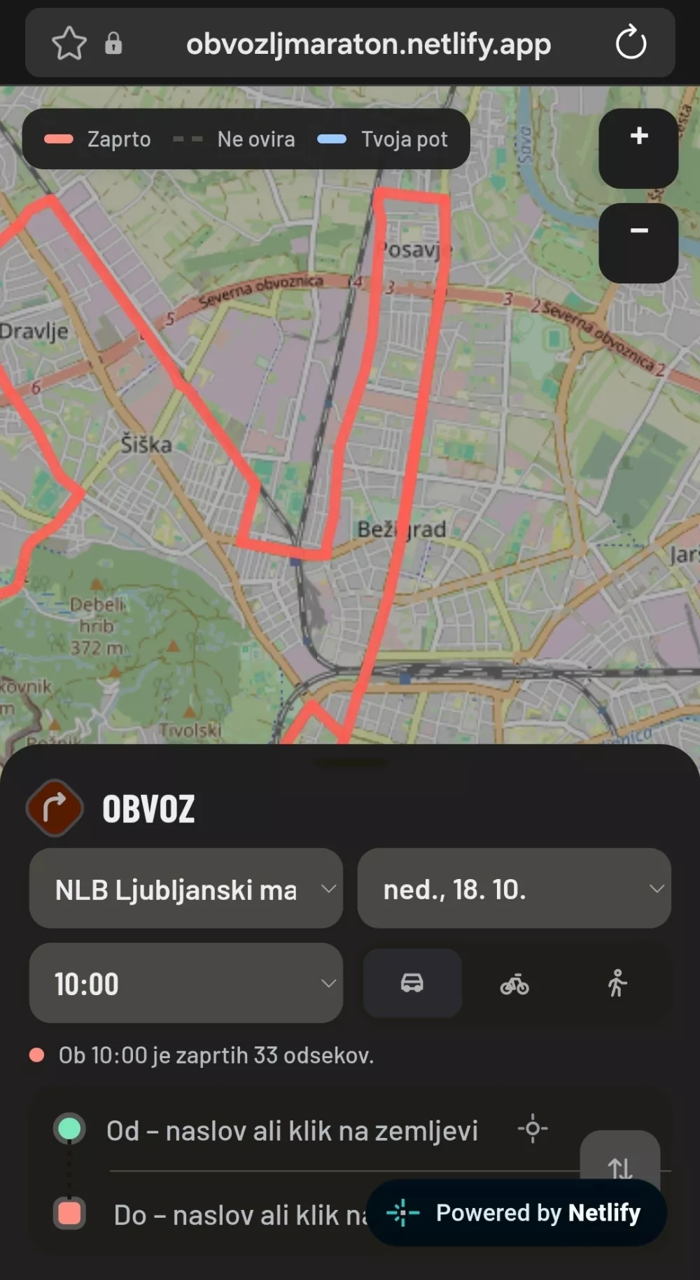 aplikacija za obvoz maratona