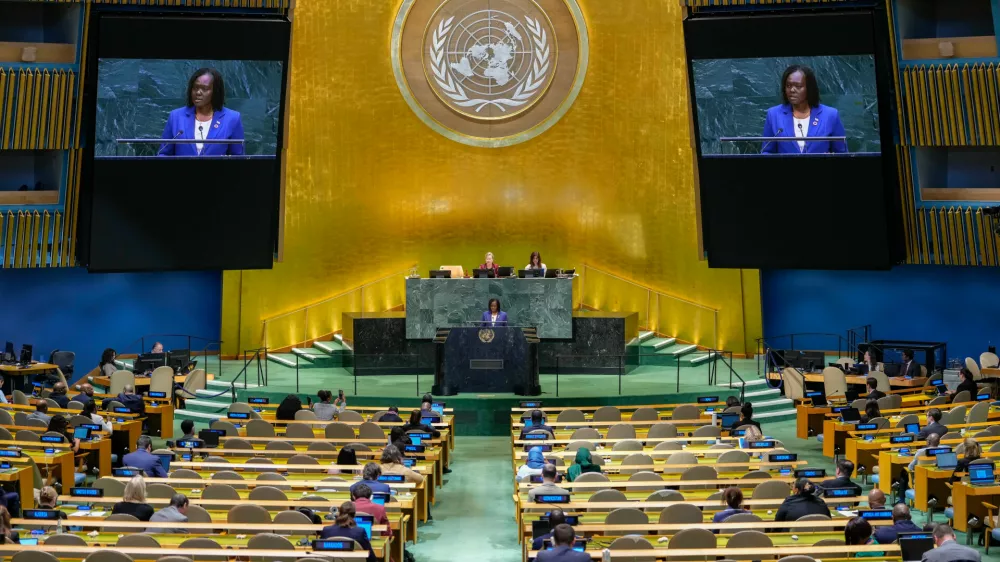 South Sudan's Permanent Representative to the United Nations Cecilia Adout Majok Adeng addresses the 81st session of the United Nations General Assembly at United Nations headquarters, Monday, Sept. 28, 2026. (AP Photo/Yuki Iwamura)