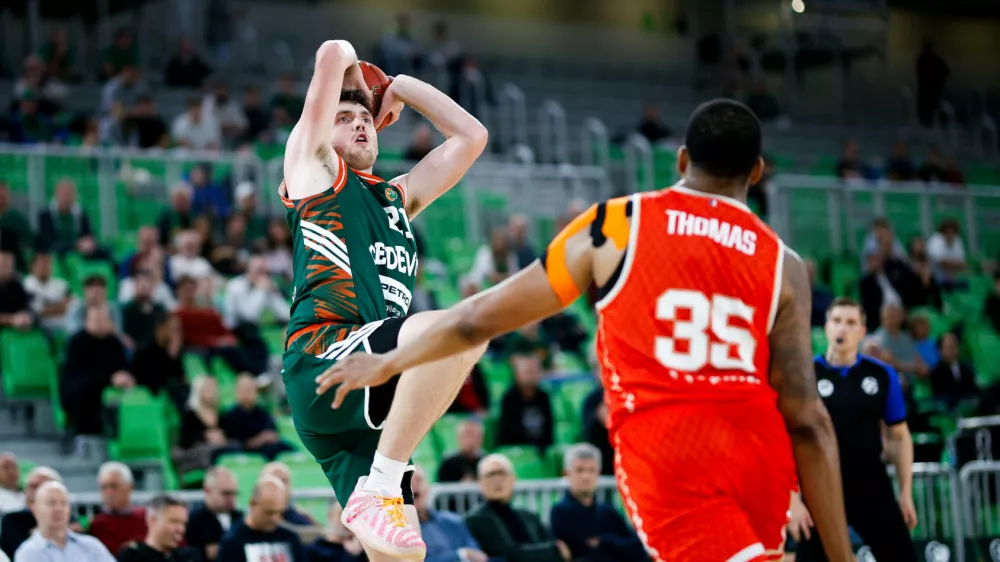 Matthew Hurt in action during BKT EuroCup 2026/2027 basketball match between Cedevita Olimpija (SLO) and Le Mans (FRA) in SRC Stozice, Ljubljana, Slovenia on October 21, 2026. Photo: Filip Barbalic