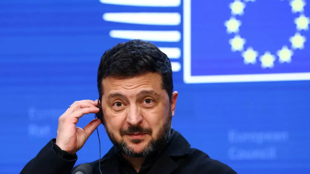 FILE PHOTO: Ukrainian President Volodymyr Zelenskiy looks on during a press conference at a European Union leaders' summit in Brussels, Belgium, October 16, 2026. REUTERS/Yves Herman/File Photo