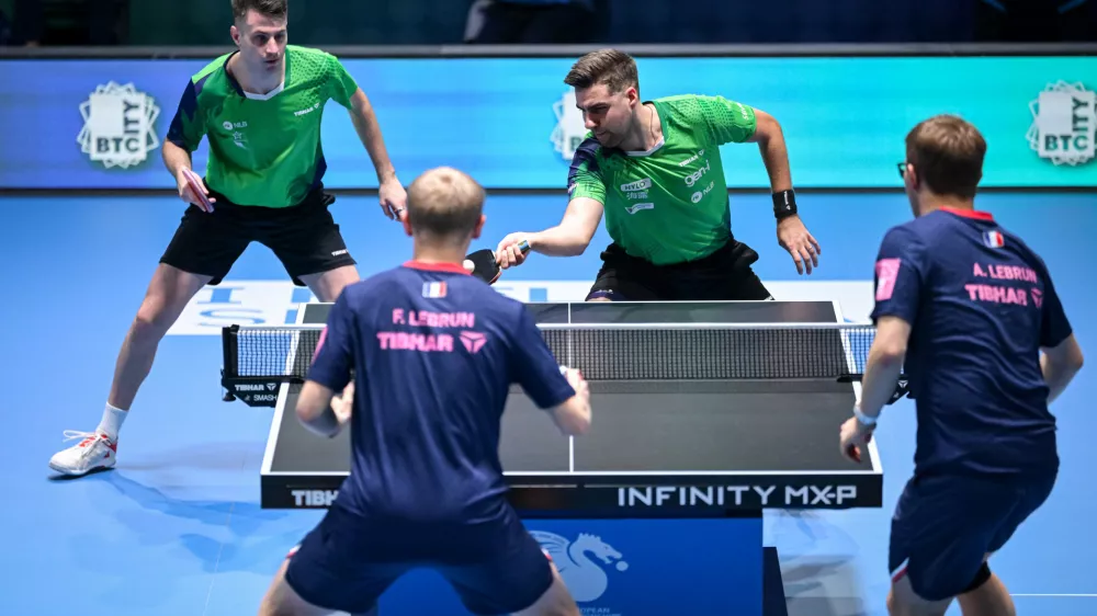 Ljubljana, Arena Stozice.Evropsko prvenstvo v namiznem tenisu.Slovenska namiznoteniska igralca Deni Kozul in Darko Jorgic sta v sestnajstini finala morala priznati premoc Francozoma Felixu in Alexisu Lebrunu.