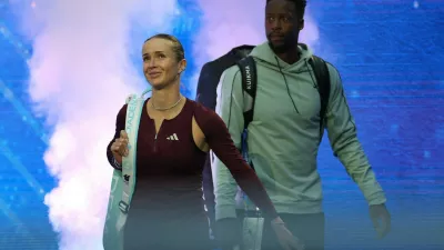 NEW YORK, NEW YORK - AUGUST 26: Gael Monfils of France and Elina Svitolina of Ukraine walk onto the court prior to the Mixed Doubles Semifinal of the US Open against Belinda Bencic of Switzerland and Flavio Cobolli of Italy at USTA Billie Jean King National Tennis Center on August 26, 2026 in New York City. Sarah Stier,Image: 1128668124, License: Rights-managed, Restrictions:, Model Release: no 