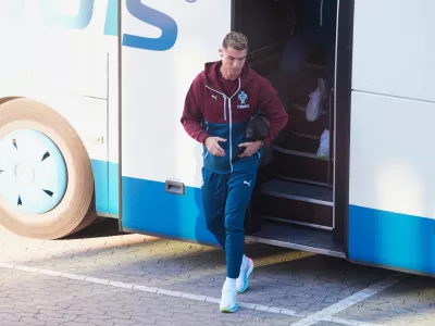 Portugal's Cristiano Ronaldo arrives for training in Copenhagen, Denmark, Wednesday, Sept. 30, 2026, ahead of their Nations League soccer match against Denmark. (Liselotte Sabroe/Ritzau Scanpix via AP)