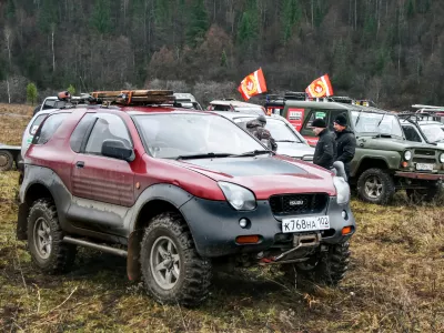 Minyar, Russia - October 31, 2009: Off-road car Isuzu VehiCross at the countryside.