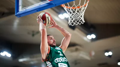 Rok Radović in action during AdmiralBet ABA League 2026/2027 basketball match between Cedevita Olimpija and Cibona in Hala Tivoli, Ljubljana, Slovenia on October 3, 2026. Photo: Filip Barbalic
