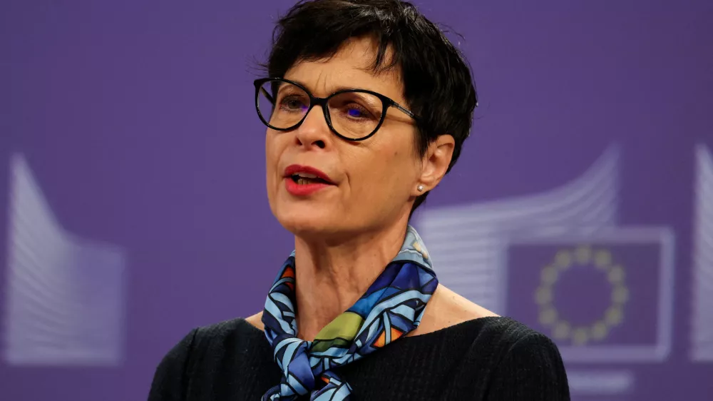 FILE PHOTO: European Commissioner for Enlargement Marta Kos holds a press conference to present the loan to support Ukraine's financial needs for 2026 and 2027 in Brussels, Belgium January 14, 2026. REUTERS/Omar Havana/File Photo