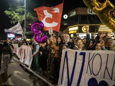 Supporters of the electoral list "Student List - Students Win" gather in their neighborhood of Konjarnik in Belgrade, Serbia, October 14, 2026. REUTERS/Marko Djurica