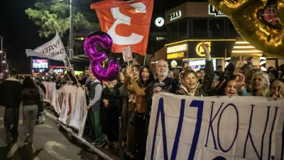 Supporters of the electoral list "Student List - Students Win" gather in their neighborhood of Konjarnik in Belgrade, Serbia, October 14, 2026. REUTERS/Marko Djurica