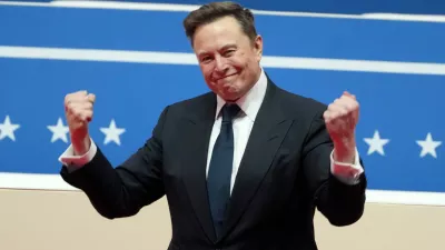 FILE - Elon Musk arrives to speak at an indoor Presidential Inauguration parade event in Washington, Jan. 20, 2025. (AP Photo/Matt Rourke, File)