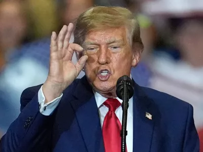 President Donald Trump speaks at a campaign rally at the T. Ed Garrison Arena, Wednesday, Oct. 21, 2026, in Pendleton, S.C. (AP Photo/Mike Stewart)