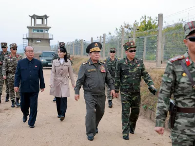 In this photo provided Wednesday, Oct. 21, 2026, by the North Korean government, Kim Yo Jong, center left, sister of North Korean leader Kim Jong Un, visits frontline areas, with military officials, in North Korea Tuesday, Oct. 20, 2026. Independent journalists were not given access to cover the event depicted in this image distributed by the North Korean government. The content of this image is as provided and cannot be independently verified. (Korean Central News Agency/Korea News Service via AP)