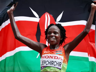 FILE PHOTO: World Athletics Championships Tokyo 2025 - Women's Marathon Final - Japan National Stadium, Tokyo, Japan - September 14, 2025 Kenya's Peres Jepchirchir celebrates after winning the Women's Marathon Final REUTERS/Sarah Meyssonnier   TPX IMAGES OF THE DAY/File Photo