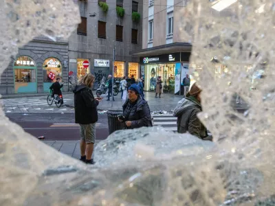 A supermarket on Via Torino in Milan, Italy is seen damaged following an incident on October 18, 2026. Photo by Massimo Alberico/LaPresse/ABACAPRESS.COM. No Use Italy. No Use: Paris Match, Public, Voici, Closer, Gala, Elle, PDV and Le Point.