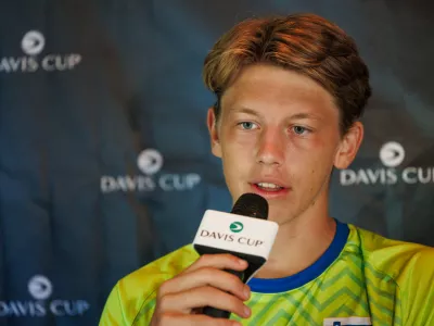 Ljubljana, Teniska akademija Breskvar.Novinarska konferenca Tenis Slovenija v sklopu Davis Cup srecanja World Group II med reprezentancama Slovenije in Izraela.Slovenski teniski igralec Ziga Sesko. / Foto: Tine Erzen/sta